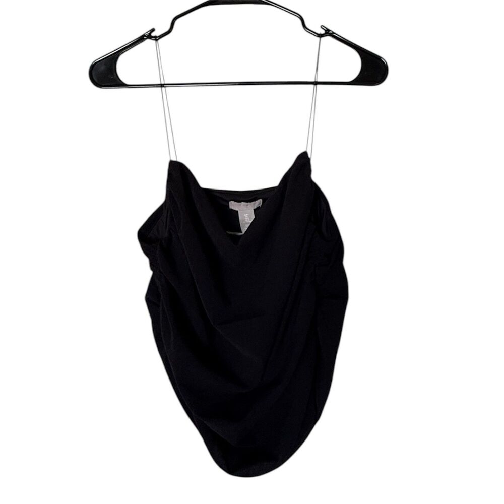 NWT H&M Black Cowl Neck Draped Top - Minimalist Chic Sleeveless Blouse - Size L